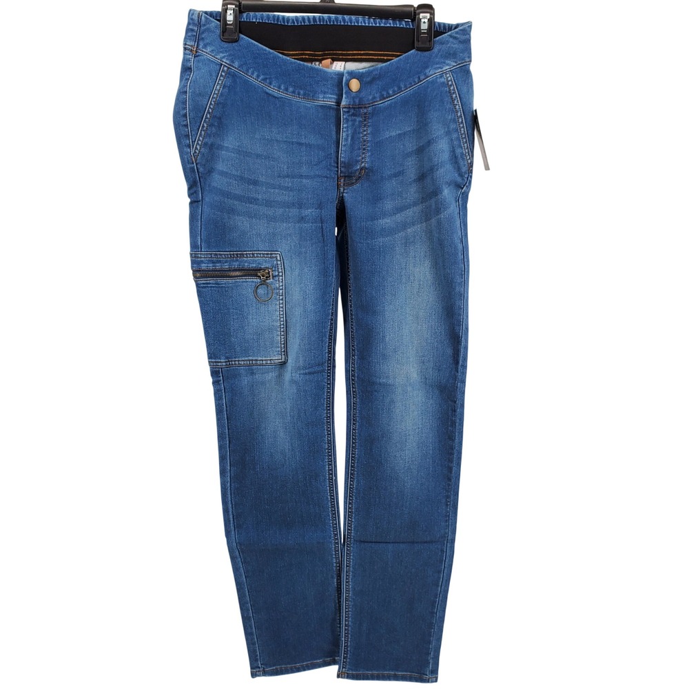 D & Co Adaptive Womens Size Small Denim Straight Leg Knit Waist Cargo Jeans